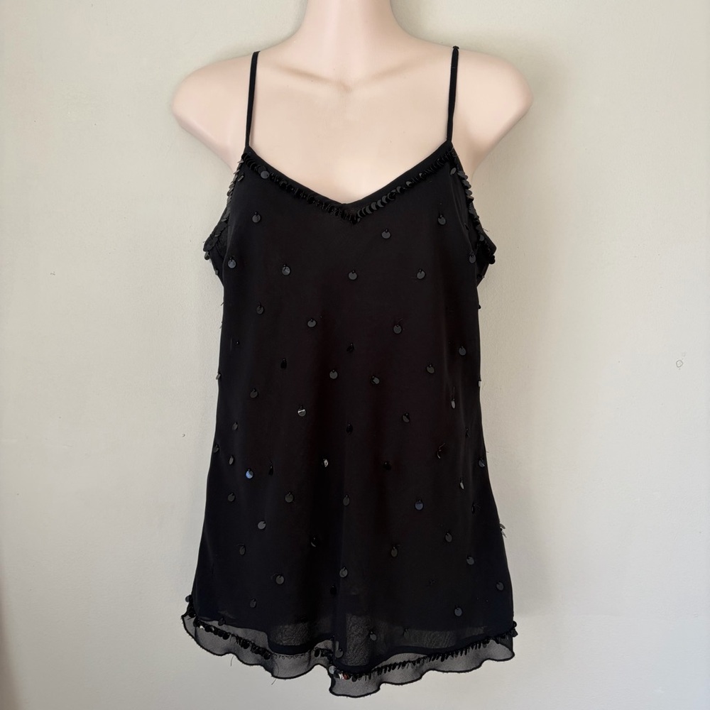 Black Sequined Cami Tank Top Size Medium OLD NAVY Y2K